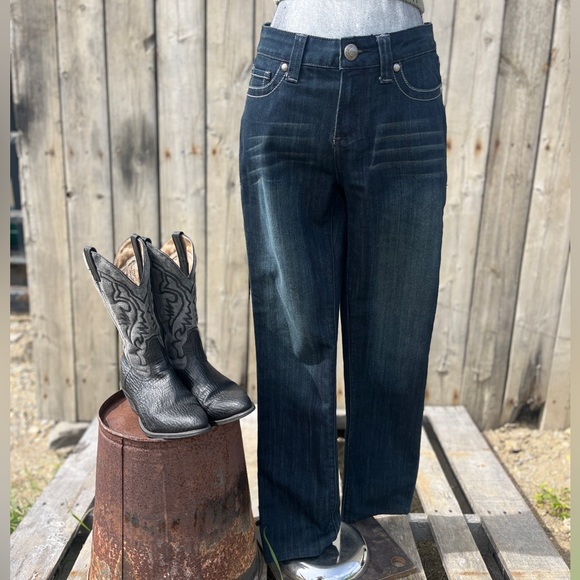 LADIES CACHE WESTERN DARK DENIM JEAN SIZE 6 COUNTRY GIRL DECORATIVE POCKETS - Picture 6 of 6